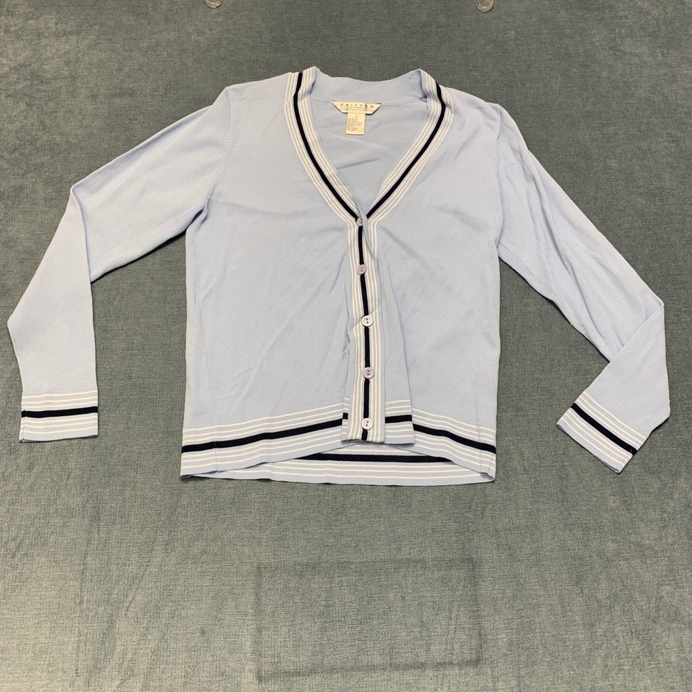 John Paul Richard Uniform Cardigan Sweater Womens Small Blue Winter Button Front